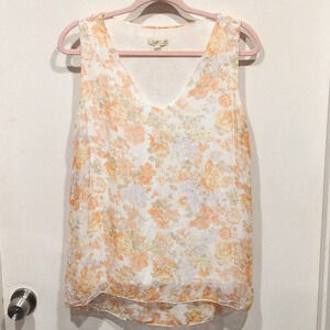 Giusy Made in Italy Women's Lightweight Floral V-Neck Tunic Tank Top L- Romantic